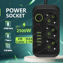 Prise ue prises ca multitap, rallonge électrique, multiprise avec USB Type C PD, charge rapide, adaptateur de filtre réseau