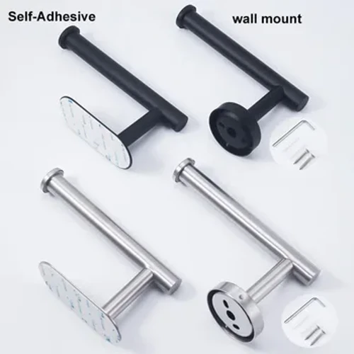Rollo de papel higiénico negro, soporte de pared para inodoro, soporte para organizadores de acero inoxidable, estante de pañuelos autoadhesivo sin perforaciones para baño