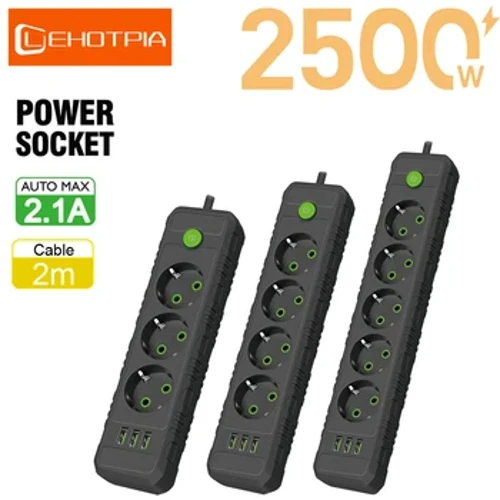 UE Plug Allfeydd AC Multitap Power Strip 2m Cord Estyniad Soced Trydanol Gyda USB Porthladdoedd Rhwydwaith Codi Tâl Cyflym Adapter Hidlo