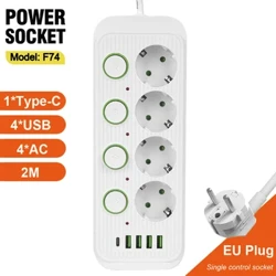 EU Plug Multi Outlet Maitinimo juosta su USB tipo C ilgintuvo kabeliu Nepriklausomu valdymo lizdu Tinklo filtro sujungimo skydelis Elektrinis