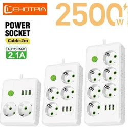 EU Plug AC Outlets Multitap Power Strip ซ็อกเก็ตไฟฟ้า 2 M สายไฟพร้อมพอร์ต USB Fast CHARGING เครือข่ายอะแดปเตอร์กรอง