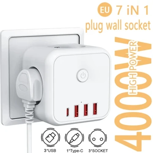 4000w ue plug power strip tomada com cabo de extensão porta usb pd filtro de rede inteligente pino redondo tomada elétrica adaptador ac