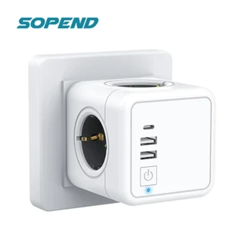 Multiprise USB C Plug Розетка Power Strip Switch Extension 4 Outlets Euro Powercube Мережевий фільтр Захист від перевантаження для дому