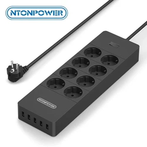 Faixa de energia NTONPOWER com soquetes elétricos do cabo de extensão com portas USB Protetor de surto para filtro de rede de escritório em casa