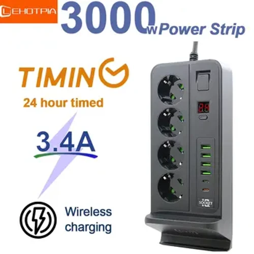 UE Plug AC Allfa Power Strip Multiprise Cord Estyniad Trydanol Soced Ffôn Di-wifr Codi Tâl Rhwydwaith Hidlo USB 24H Amseru