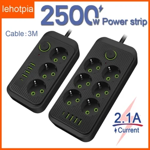 Πολύπριζο EU Plug Πρίζα AC Multiprise Smart Home Extension 3M Ηλεκτρική πρίζα καλωδίου με 4 θύρες USB Φίλτρο δικτύου πολλαπλών κρουσμάτων