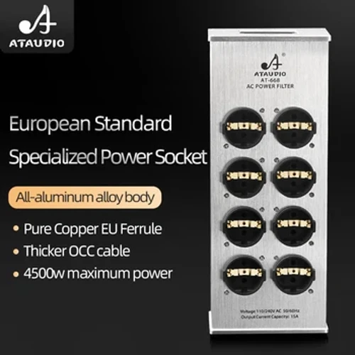 ATAUDIO Hifi Power Filter EÚ zásuvka Ochrana pred bleskom Anti-interferencia Power Purifier Bezšumový filter pre EU napájací kábel