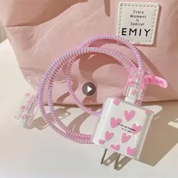 Roz dragoste inimă silicon moale rezistent la praf linia de mușcătură usb de încărcare a cablului capului de vânt protector pentru Apple iPhone 20W