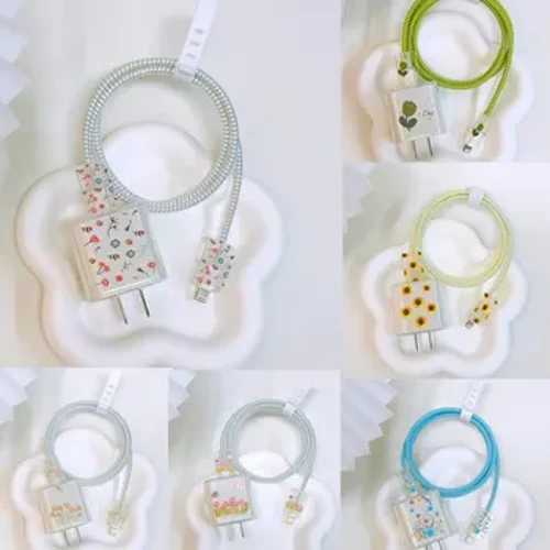 I-5pcs Flower Data Cable Data Cable Protector Izesekeli Ze-iPhone 18/20w Ikhava Evikela Ishaja