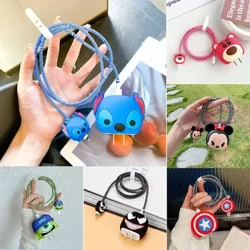 Neie 3D Cartoon Disney Stitch Charger Protective Case fir Apple IPhone 15 14 18W 20W Fast Charge Protection Cover Cable Winder