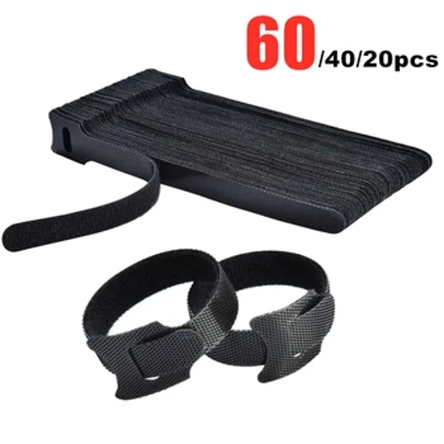 60-20 Chiếc Dây Cáp Nylon 20CM Tổ Chức Dây Cuốn Gọn Móc Vòng Dây Đeo Trên Cáp Sạc Tai Nghe Chuột dây Văn Phòng Quản Lý