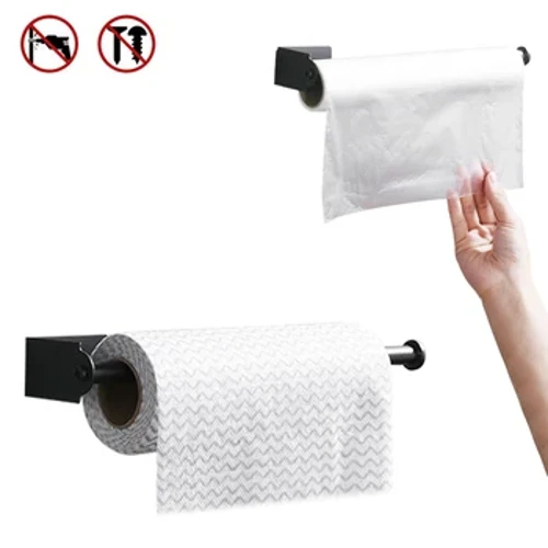Porte-serviettes en papier en acier inoxydable, sans poinçon, sous-meuble de cuisine, porte-rouleau, argent noir, salle de bains, cintres multifonctions muraux
