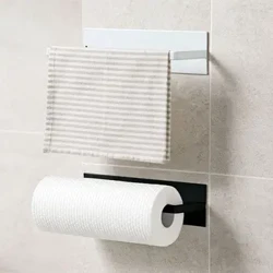 Suporte de toalha de papel de aço carbono, sem perfuração, montagem na parede, cabide de papel doméstico, acessórios de cozinha e banheiro, 1 peça