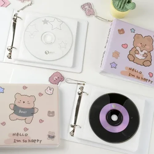 Loose-leaf CD Case Holder Portable CD Storage Nglumpukake Book Cards Holder Kartun Bear DVD Binder CD