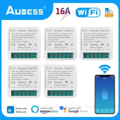 AUBESS eWeLink Nhà Thông Minh Tự Động Hóa WiFi Mini Switch DIY Mô Đun 16A Điều Khiển 2 Chiều Điều Khiển Bằng Giọng Nói Qua Alexa Google Home trợ Lý