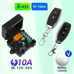 Interruptor inalámbrico de Control remoto RF de 433Mhz, 24V CC, 12V, 36V, 10A, 1 canal, receptor de relé RF y Kit de transmisor de 2 canales para hogar inteligente