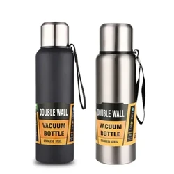 500/1000/1500 ml roostevabast terasest termos, suure mahutavusega vaakumkolb, kaasaskantav isoleeritud trumli trossiga termopudeliga