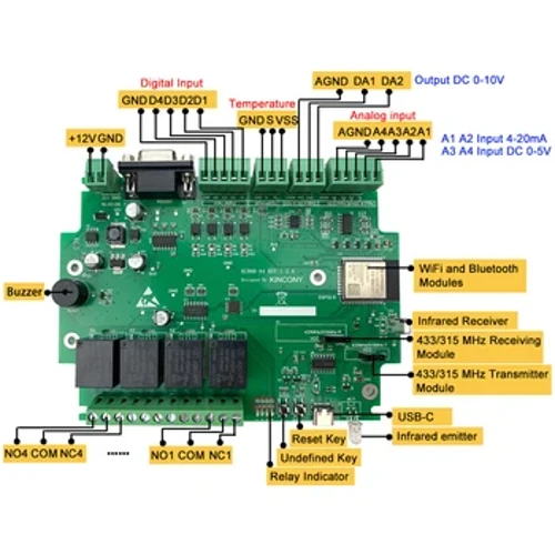 Kincony A4 aqlli uy avtomatlashtirish moduli boshqaruvchisi WiFi o'rni ESP32 ishlab chiqish platasi kodi Arduino tomonidan IR RF masofadan boshqarish pulti