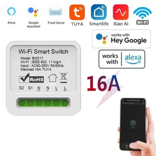 16A „Wifi Smart Switch“ 2 krypčių belaidis valdymas „Pasidaryk pats“ šviesos jungikliai „Mini Smart Breaker“ „Smart Life“ valdymo palaikymas „Alexa Google Home“