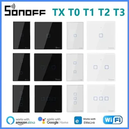 SONOFF T1/T2/T3/T0 TX EU/UK/US 1/2/3 Gang WiFi Smart Wall Touch Switch Smart Home Control через Ewelink APP/RF433/Voice/Touch