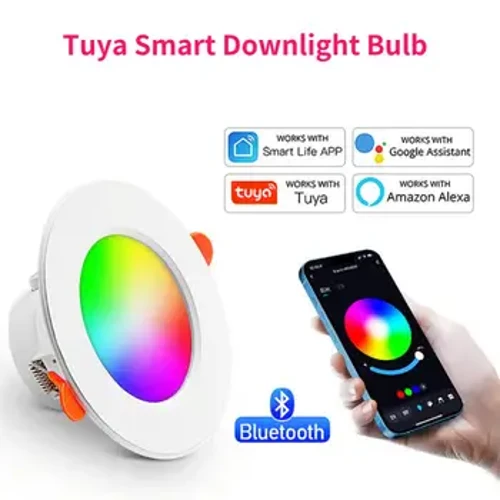 ʻO Tuya Smart Downlight Bluetooth Colorfull LED Bulb Recessed Round Light Smart Home Luminaire RGBCW/CCT Dimmable 110V/220V