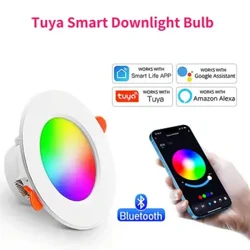 Tuya Akıllı Downlight Bluetooth Renkli LED Lamba Ampul Gömme Yuvarlak Işık Akıllı Ev Armatür RGBCW/CCT Kısılabilir 110V/220V