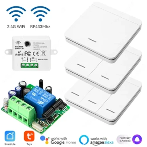 Tuya Wifi RF433 Mhz превключвател 1/2/3gang бутонен превключвател Интелигентен дом Дистанционно управление без окабеляване Силен сигнал Работи с Alexa Google