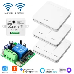 Tuya Wifi RF433 Mhz превключвател 1/2/3gang бутонен превключвател Интелигентен дом Дистанционно управление без окабеляване Силен сигнал Работи с Alexa Google