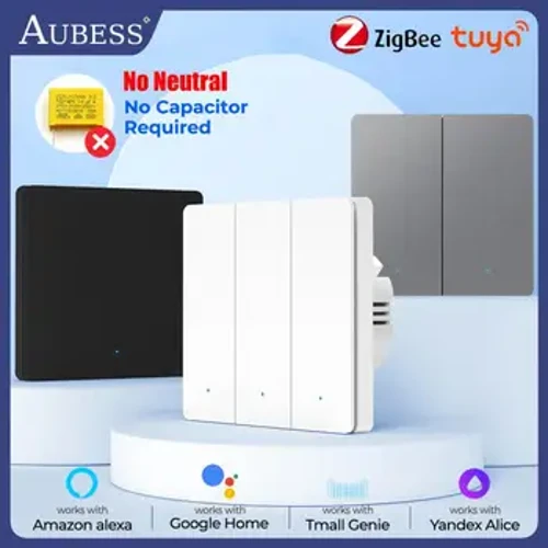 Tuya Zigbee aqlli devor tugmachasi yorug'lik kaliti Yagona nol yong'in yo'q Neytral Smart Home Smart Life masofadan boshqarish pulti uchun Zigbee Gateway kerak