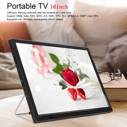Teledu Digidol Cludadwy 16 modfedd HD 1080P Teledu Digidol i Blant Teithio Car Plygiwch yr UE 100-240V tv portatil Setiau teledu Teledu Symudol