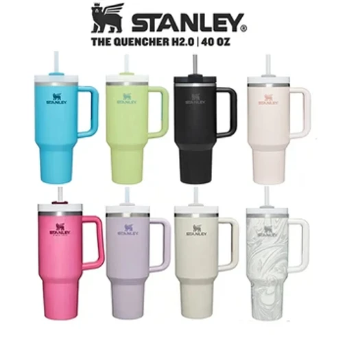 Стакан Stanley з ручкою, солом’яною кришкою, нержавіюча сталь, 30 унцій/40 унцій, автомобільна кухоль із вакуумною ізоляцією, подвійна стінка, термічна чашка з льодом для подорожей
