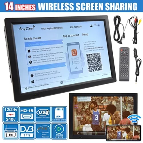 14" Kikohoʻe TV DVB-T2 ATSC ISDB kikohoʻe Analog kaʻa kīwī mea hoʻokani uʻuku pale Kaʻana Miracast HDMI Video Player
