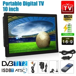 10-Zoll-tragbarer Fernseher, Digitalfernseher, 1080 Pixel, HDMI, Mini-Autofernseher, DVB-T/T2, ISDB-T, Digitalfernseher, unterstützt USB, SD-Karte, VGA