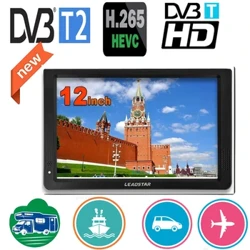 LEADSTAR 12 Inch Portable Mini Tv Mendukung DVB-T/T2/H265/Hevc Dolby Ac3 1280*800 Kartu TF untuk Rumah/Mobil dengan Pengisi Daya Mobil Mobil Mount