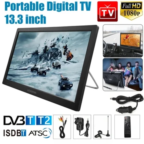13,3-Zoll-tragbarer Autofernseher Mini 1080P HDMI HD Digitalfernseher DVB-T/T2 ISDB-T ATSC Digitalanalogfernseher
