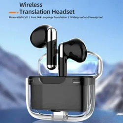 Bluetooth5.3 ხმოვანი თარგმანის ყურსასმენი უსადენო 144 ენაზე მყისიერი თარგმნა რეალურ დროში მთარგმნელი ყურსასმენი IOS Android-ისთვის
