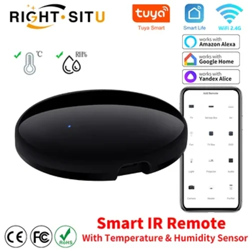 Tuya Smart IR Remote Control dengan Sensor Kelembaban Suhu untuk AC TV DVD AC Bekerja dengan Alexa Google Home