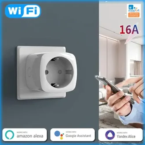 WiFi 16A Plugg Smart Socket EU EWeLink App Remote Power Monitor Drevet av Tuya Alexa Google Home Yandex Alice Voice Control