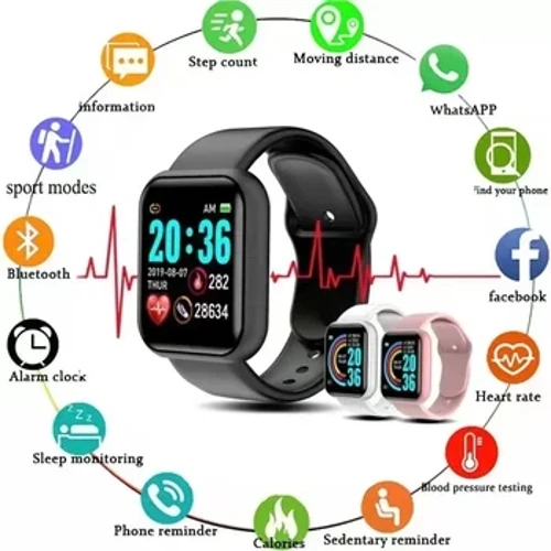 Multifunktionell smartklocka Män Kvinnor Bluetooth-ansluten telefon Musik Fitness Sportarmband Sömnmonitor Y68 Smartwatch D20
