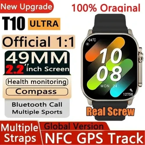 2024 Jatorrizko T10 Ultra Erloju Adimenduna 49mm Gizonezko Emakumeak Bluetooth Deia BT Musika Jokoa Haririk gabeko kargatzea NFC Smartwatch Android IOS-rako