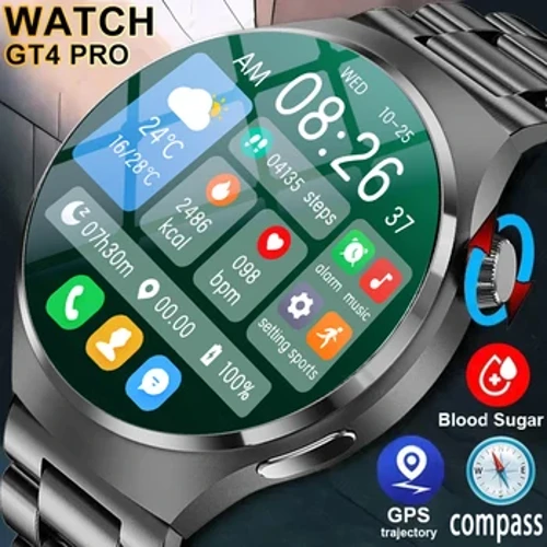 För Huawei GT4 PRO Smart Watch Herrklocka 4 Pro AMOLED HD-skärm Bluetooth Ring GPS NFC Puls BloodSugar SmartWatch 2024 Ny