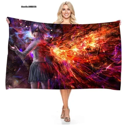 Anime Tokyo Ghoul Series Digital Printed Rectangular Beach Towel Summer Swimming Quick-drying Absorbent Bath Towel