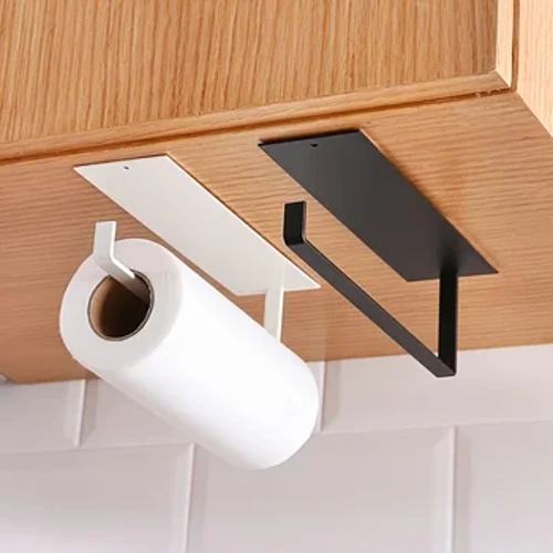 Kusina Carbon Steel Paper Towel Holder Walang Punch Cabinet Paper Shelf Household Roll Paper Hanger Plastic Wrap Rag Storage Rack