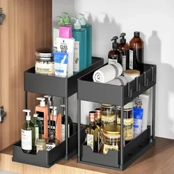 Simple Kitchen Bathroom Storage Rack Drawer Organizer Sink Cabinet Under Shelf Hanging Basket Multi-layered Utility Shelf