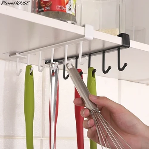 Hooks 6 za Rafu ya Rafu ya Plastiki Chini ya Rafu Vyombo vya Kuning'inia Vyombo vya Vyombo vya WARDROBE Kipangaji cha Bafuni Vifaa vya Nyumbani