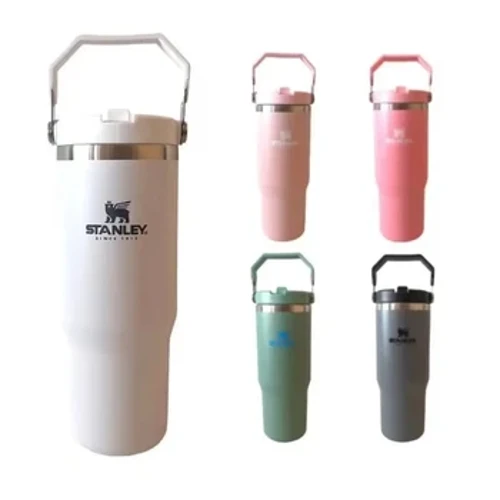 Stanley 30oz Tumbler dengan Pegangan Leopard Tumbler dengan Tutup Jerami Stainless Steel Kopi Termos Cangkir Mobil Mug Cangkir Vakum
