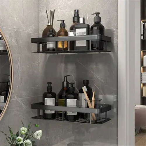Rak Kamar Mandi Bebas Punch Rak Penyimpanan Sampo Dipasang Dinding untuk Pemegang Dapur Persegi Aluminium Mandi Organizer Accessorie