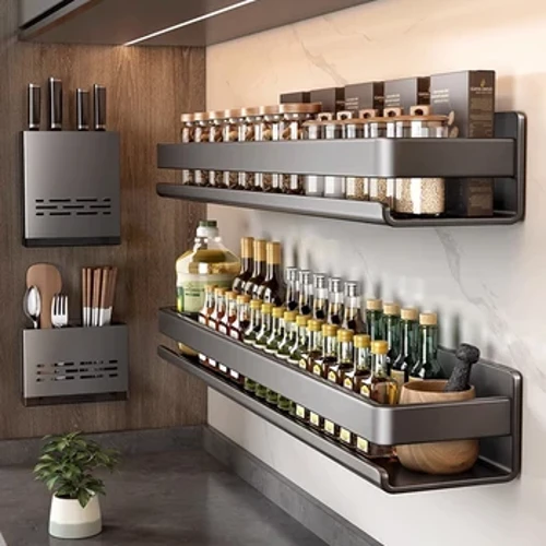 Imbakan ng Kabinet ng Kusina Rack ng Imbakan ng Kusina Naka-mount sa Wall Shower Shelf Mga Accessory sa Banyo Walang Drill Shelf
