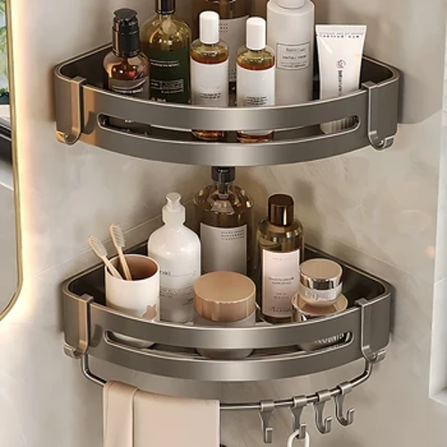 1/2 STK Badeværelseshylde Køkken Opbevaring Organizer Aluminiumslegering Shampoo Stativ Brusehylde Badeværelsestilbehør Ingen borehylde