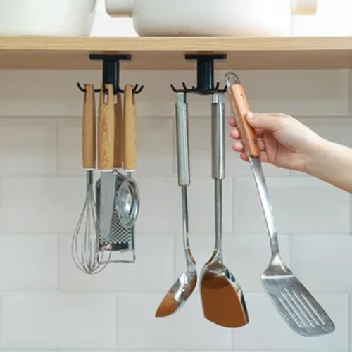 Móc Nhà Bếp Xoay Có Giá Để Đồ Mà Không Đục Lỗ Treo Tường Đồ Dùng Nhà Bếp Tiếp Liệu Thần Kệ Đa Năng